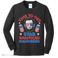 Abe Lincoln 4th Of July Time To Get Star Spangled Hammered Kids Long Sleeve Shirt thumb 0