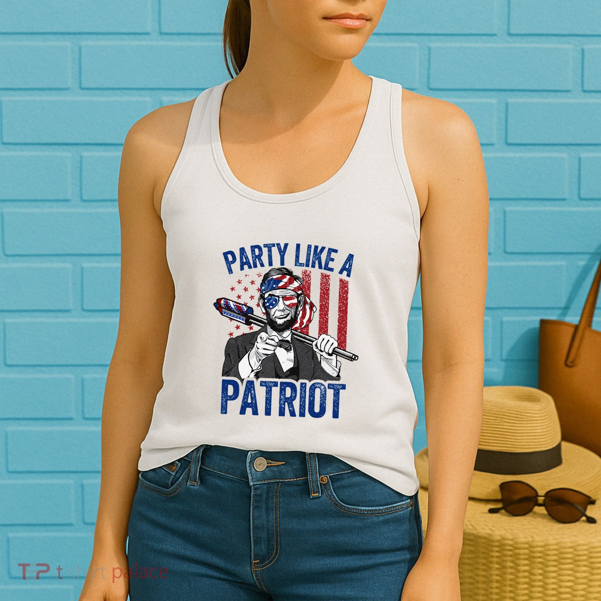 Abraham Lincoln 4th Of July American USA Flag Women's Tank Top