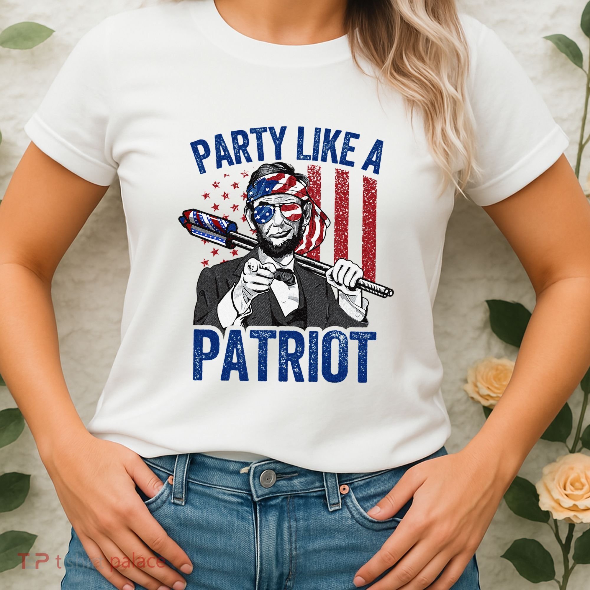 Abraham Lincoln 4th Of July American USA Flag Women's T-Shirt
