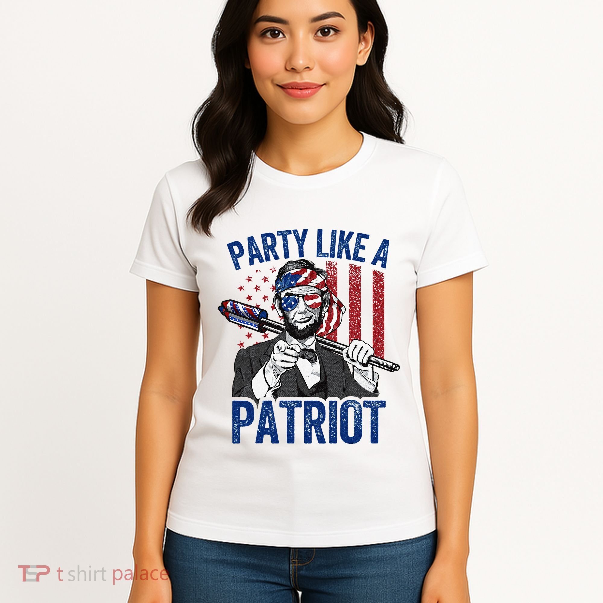 Abraham Lincoln 4th Of July American USA Flag Women's T-Shirt