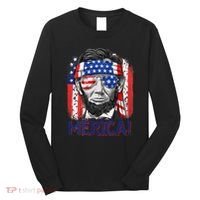 Abraham Lincoln 4th Of July Merica American Flag Long Sleeve Shirt thumb 0