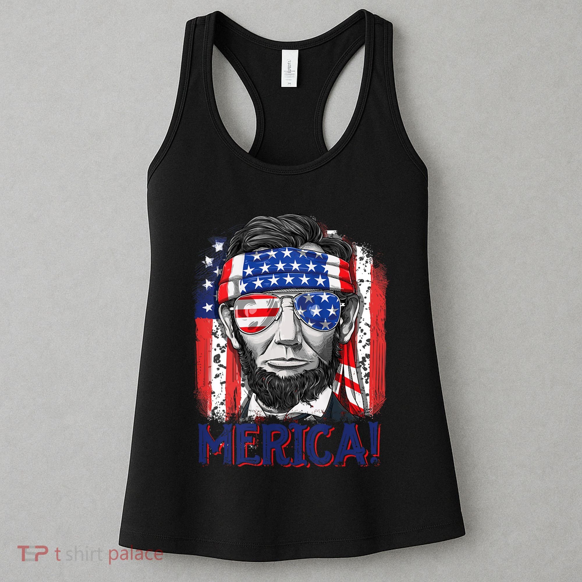 Abraham Lincoln 4th Of July Merica American Flag Women's Tank Top
