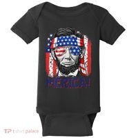 Abraham Lincoln 4th Of July Merica American Flag Baby Bodysuit thumb 0