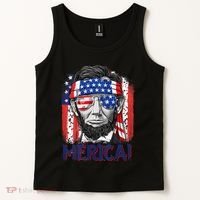Abraham Lincoln 4th Of July Merica American Flag Tank Top thumb 2