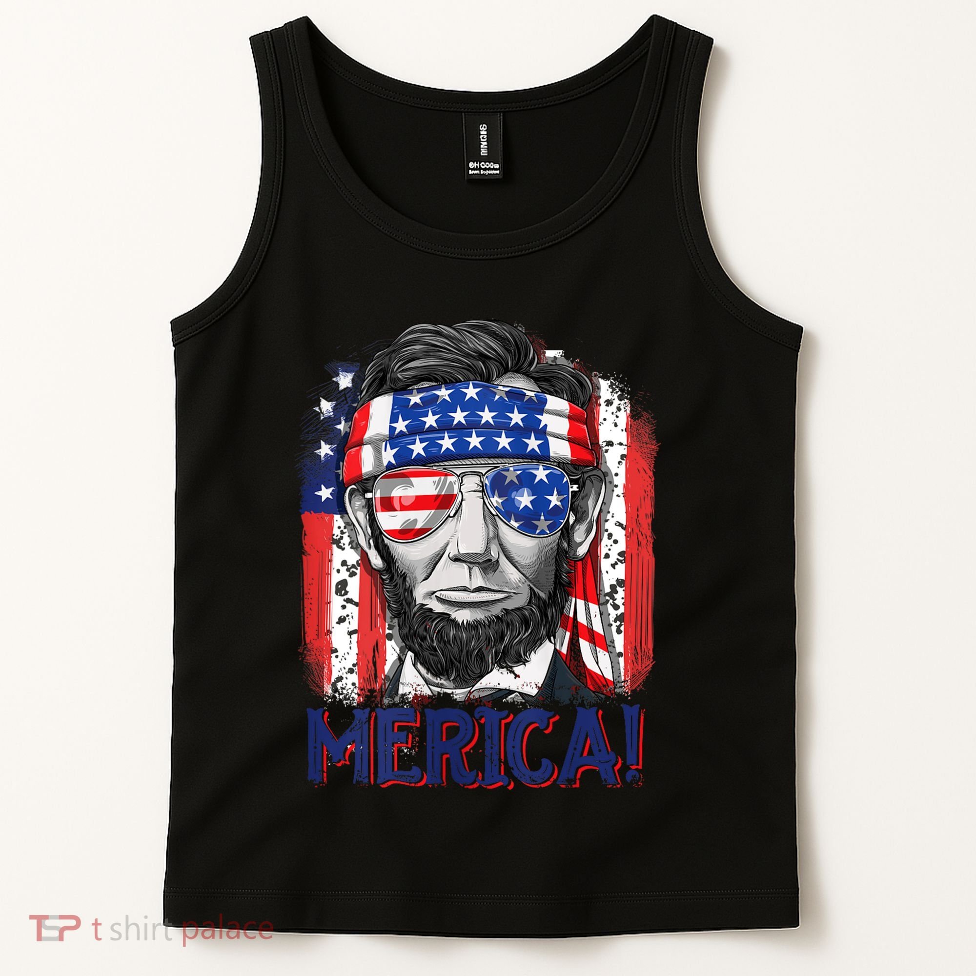 Abraham Lincoln 4th Of July Merica American Flag Tank Top