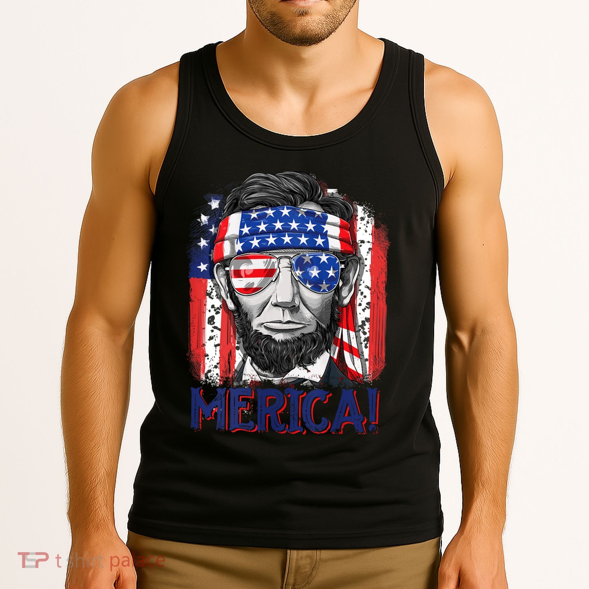 Abraham Lincoln 4th Of July Merica American Flag Tank Top