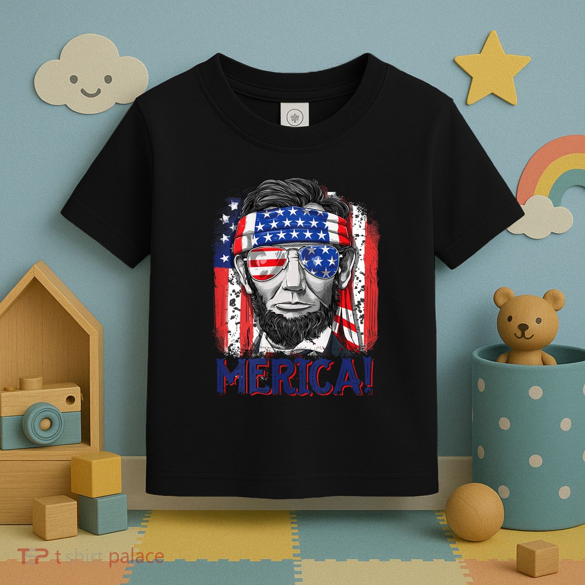Abraham Lincoln 4th Of July Merica American Flag Toddler T-Shirt