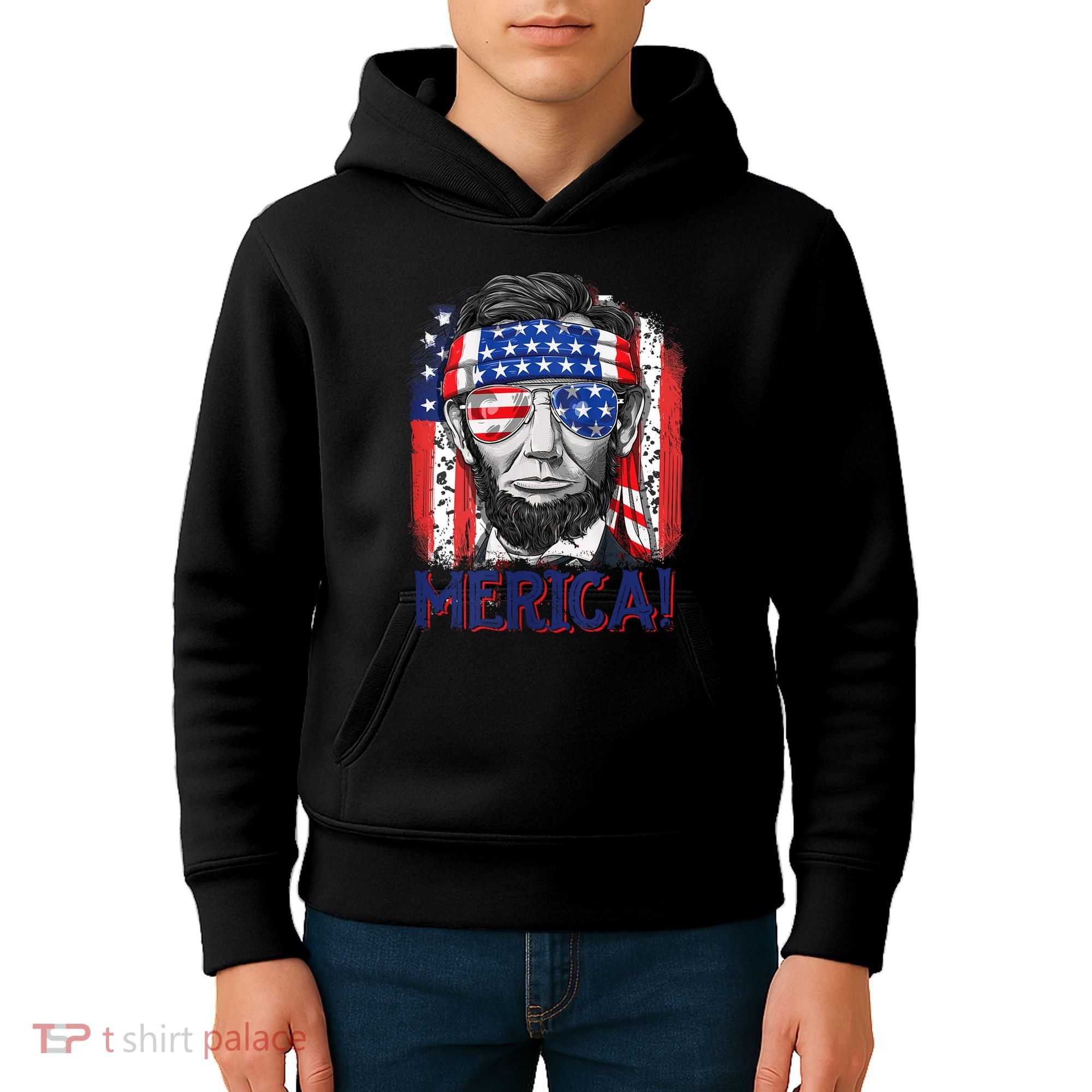 Abraham Lincoln 4th Of July Merica American Flag Kids Hoodie