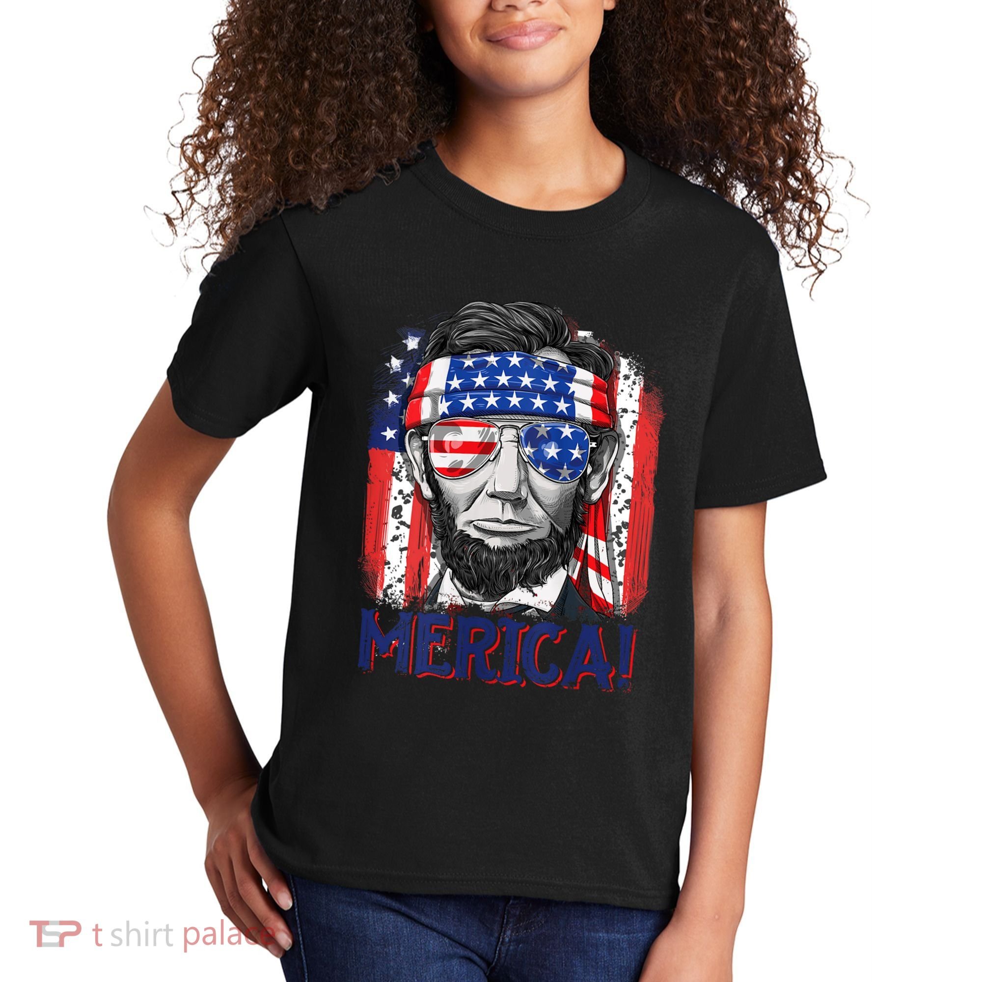 Abraham Lincoln 4th Of July Merica American Flag Kids T-Shirt