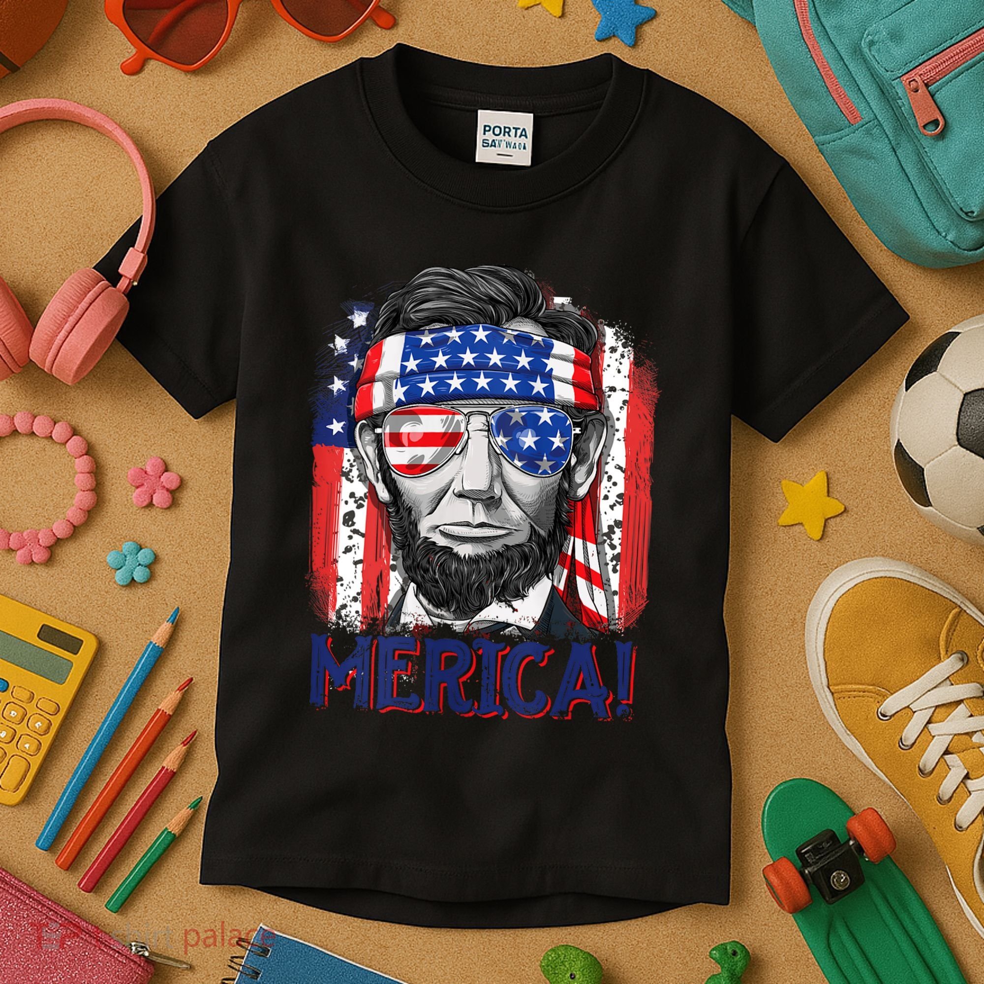 Abraham Lincoln 4th Of July Merica American Flag Kids T-Shirt