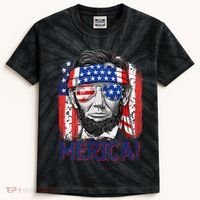Abraham Lincoln 4th Of July Merica American Flag Kids Tie-Dye T-Shirt thumb 0