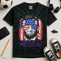 Abraham Lincoln 4th Of July Merica American Flag Kids Tie-Dye T-Shirt thumb 2