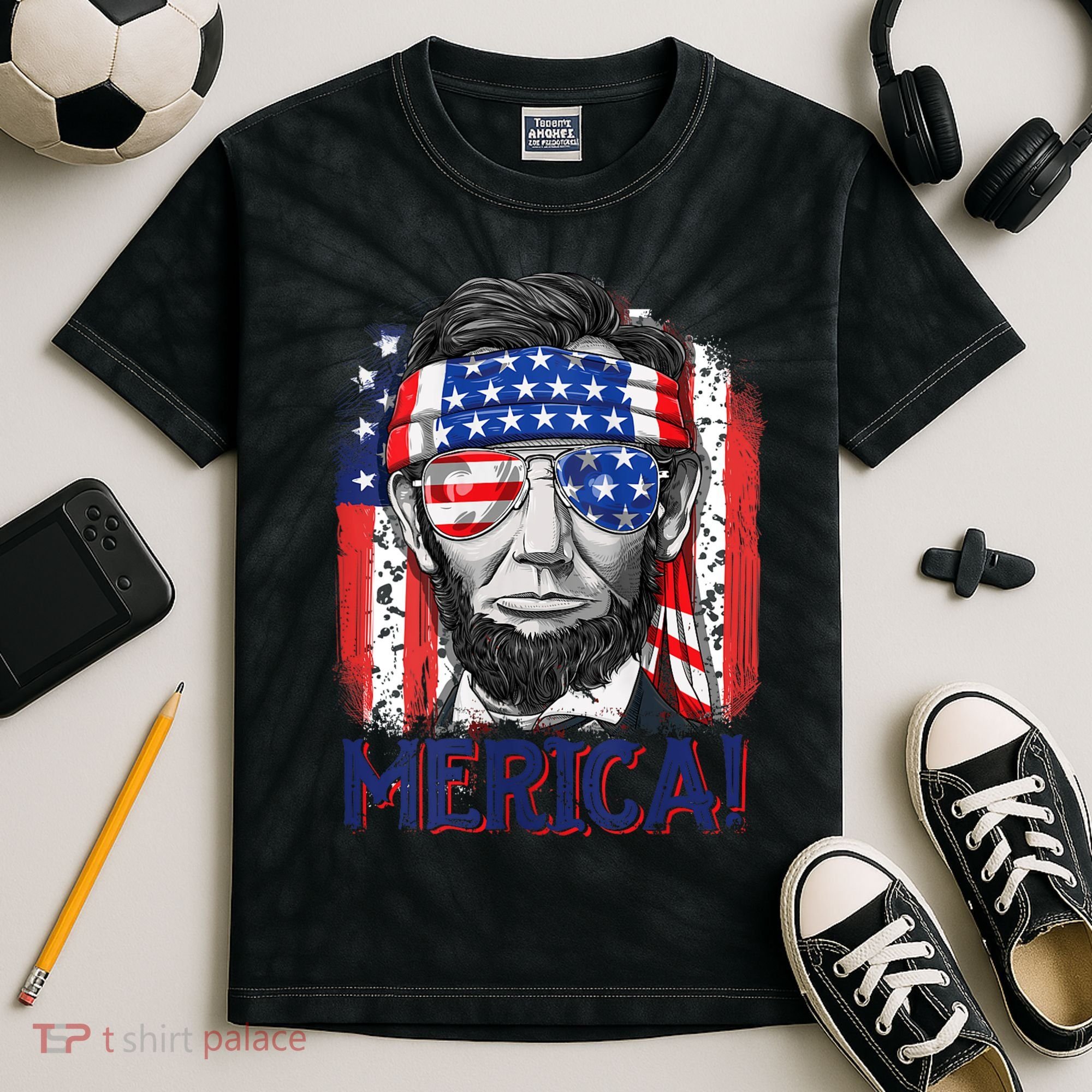 Abraham Lincoln 4th Of July Merica American Flag Kids Tie-Dye T-Shirt
