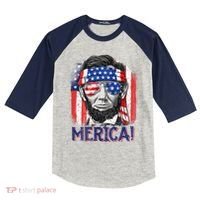 Abraham Lincoln 4th Of July Merica American Flag Kids Colorblock Raglan Jersey thumb 0