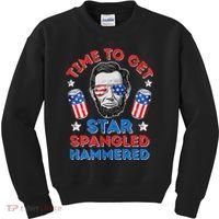 Abe Lincoln 4th Of July Time To Get Star Spangled Hammered Kids Sweatshirt thumb 0