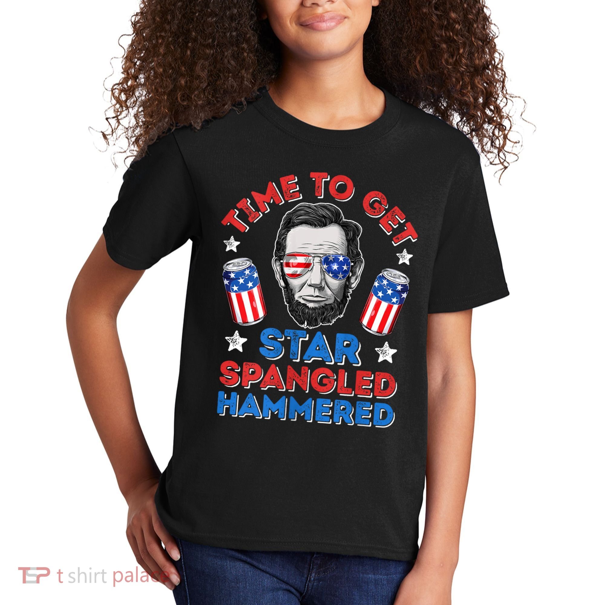 Abe Lincoln 4th Of July Time To Get Star Spangled Hammered Kids T-Shirt