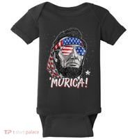Abraham Lincoln 4th Of July Murica American Flag Baby Bodysuit thumb 0