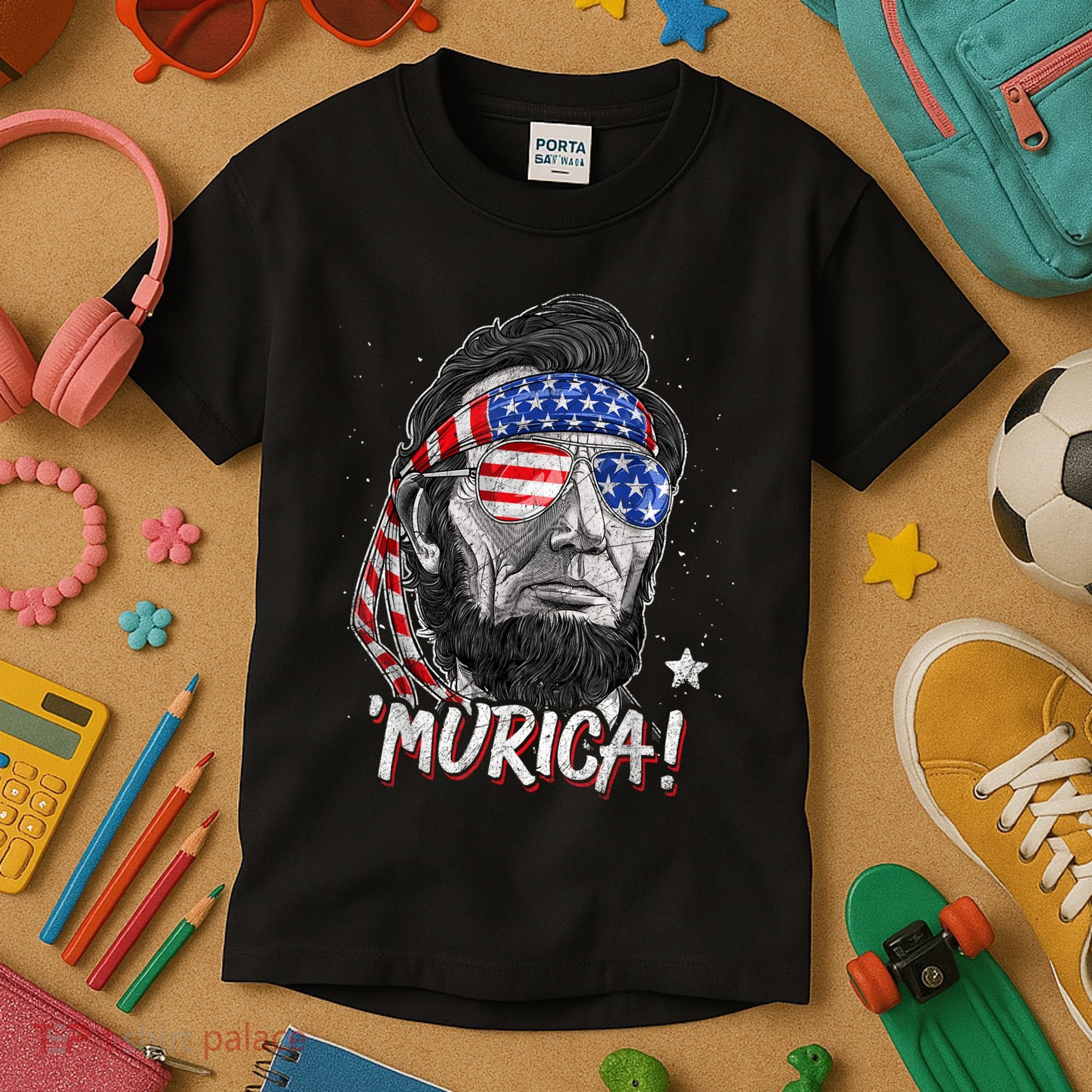 Abraham Lincoln 4th Of July Murica American Flag Kids T-Shirt