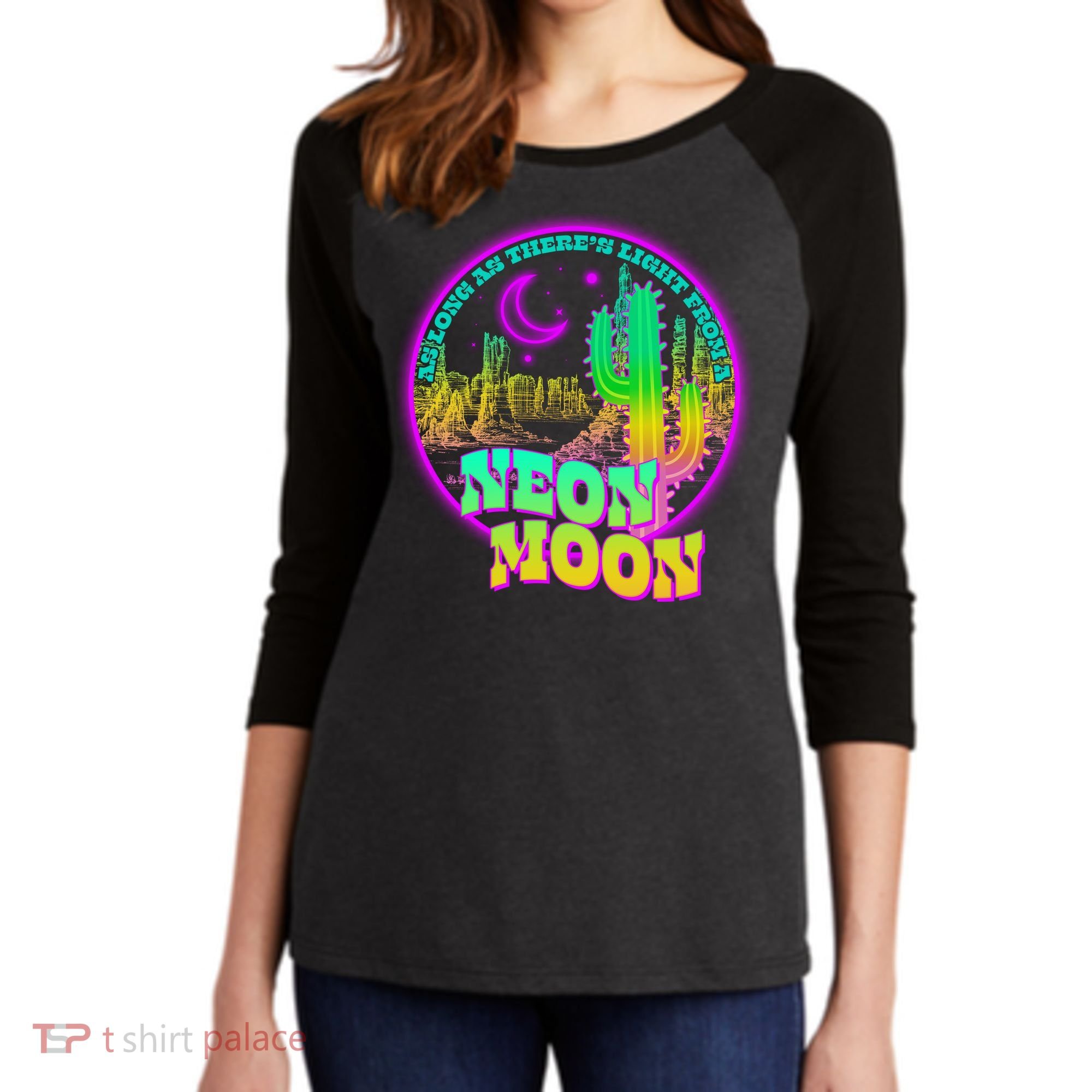 As Long As There's Light From A Neon Moon Women's Tri-Blend 3/4-Sleeve Raglan Shirt