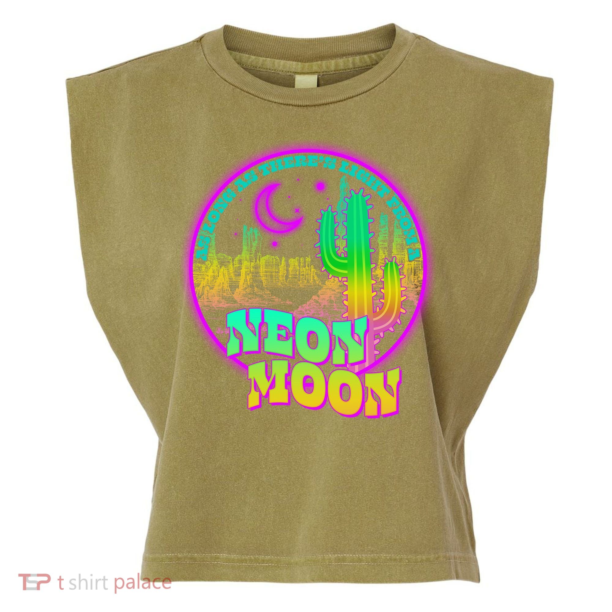 As Long As There's Light From A Neon Moon Garment-Dyed Women's Muscle Tee