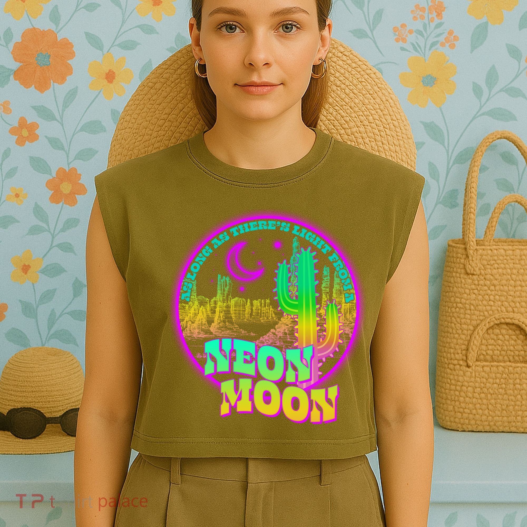 As Long As There's Light From A Neon Moon Garment-Dyed Women's Muscle Tee