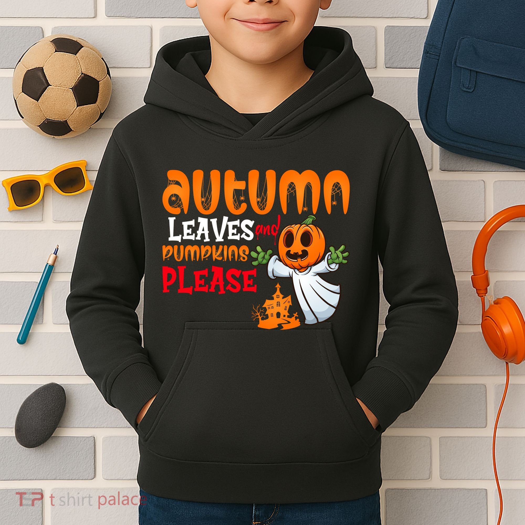 Autumn Leaves And Pumpkins Please Kids Hoodie