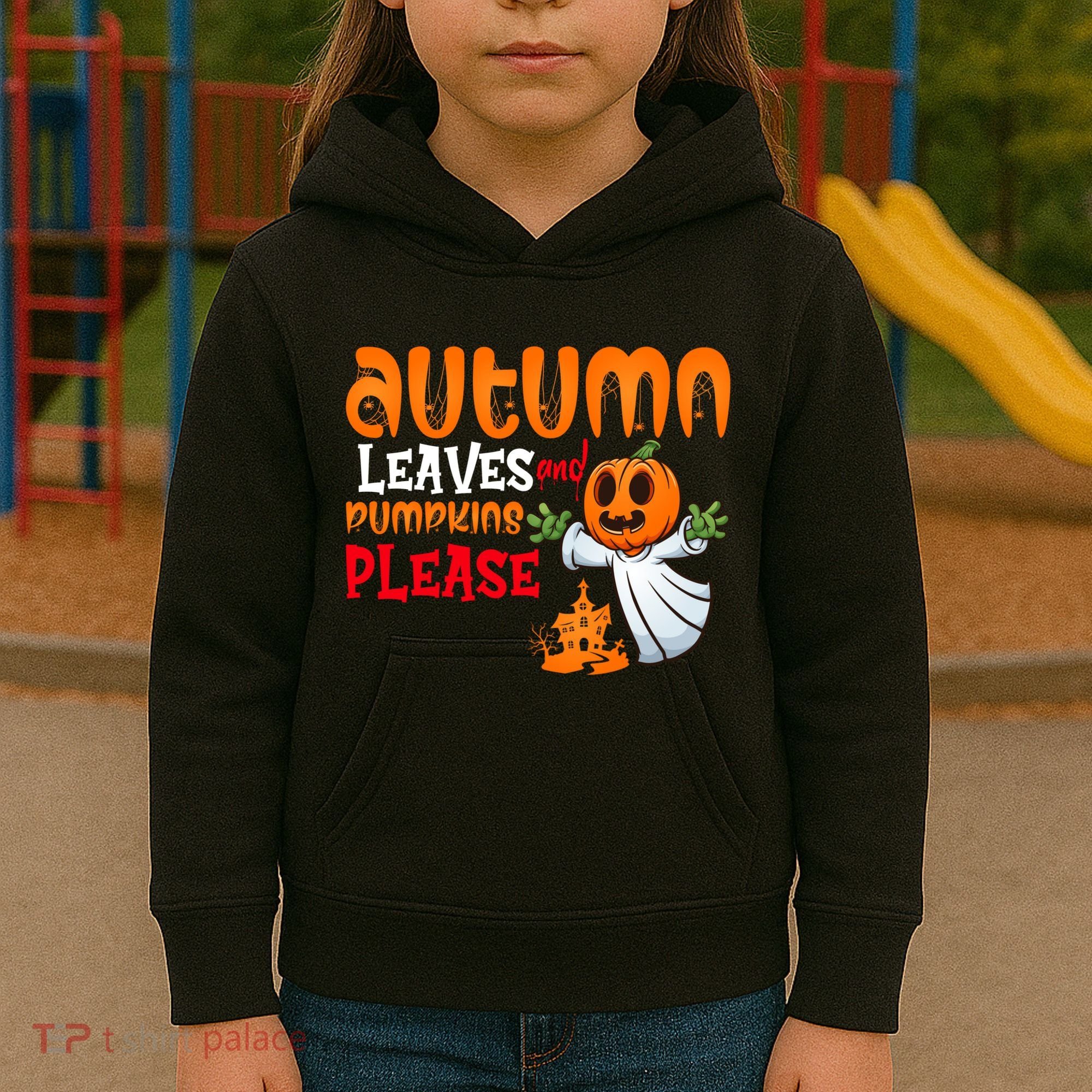 Autumn Leaves And Pumpkins Please Kids Hoodie