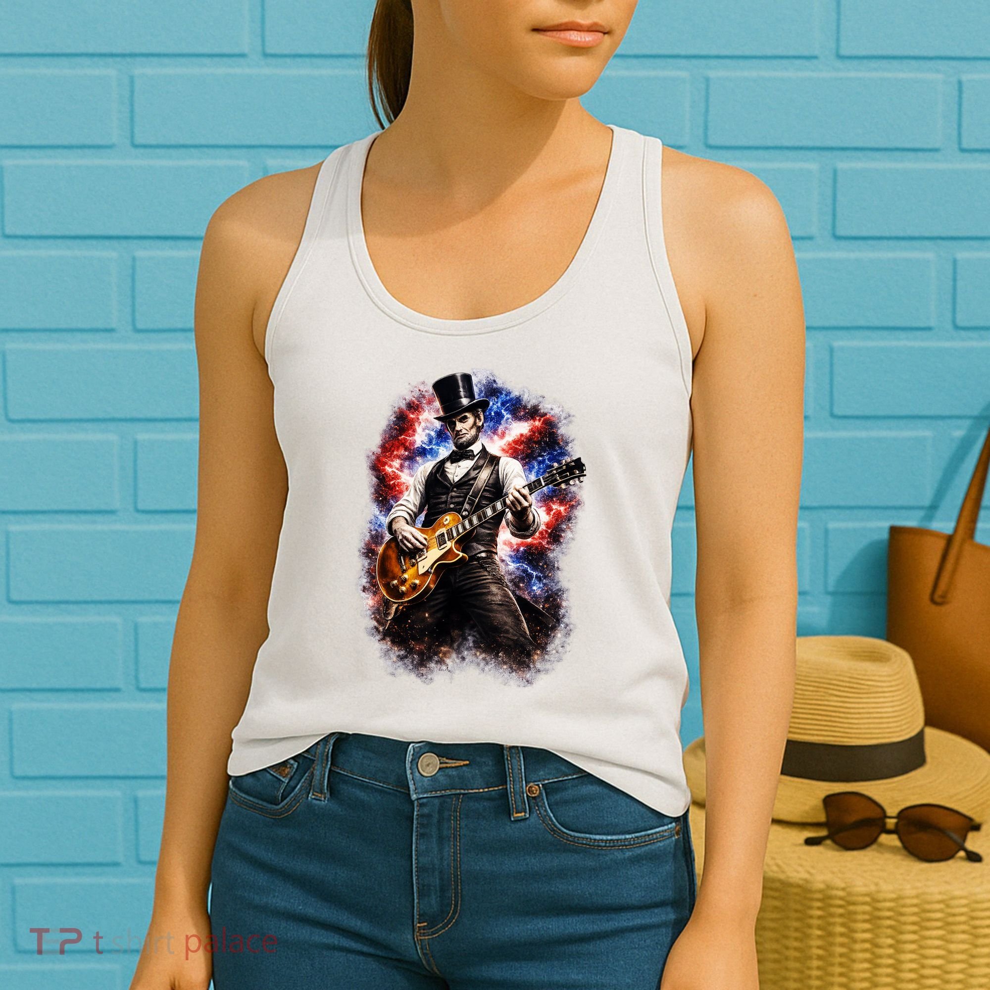 Abraham Lincoln Abe Lincoln Playing Guitar Women's Tank Top