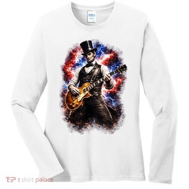Abraham Lincoln Abe Lincoln Playing Guitar Women's Long Sleeve Shirt