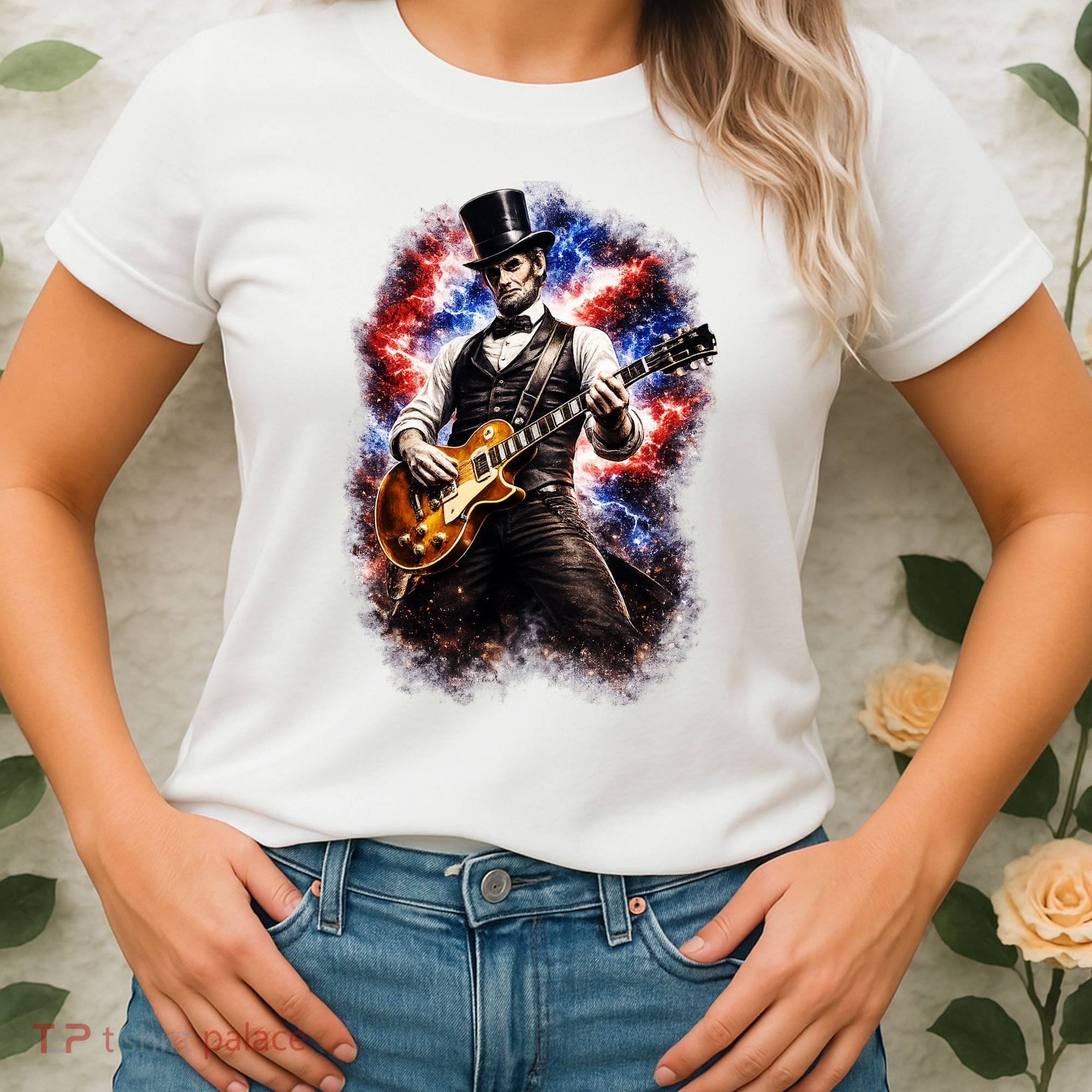 Abraham Lincoln Abe Lincoln Playing Guitar Women's T-Shirt
