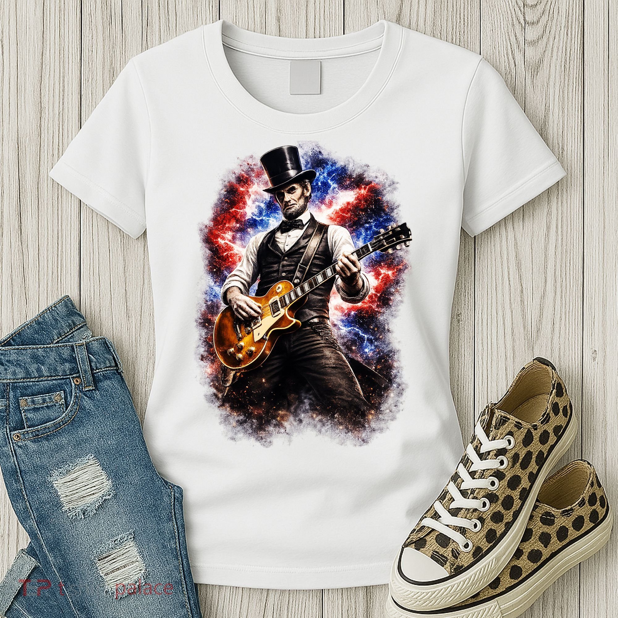 Abraham Lincoln Abe Lincoln Playing Guitar Women's T-Shirt