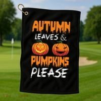 Autumn Leaves And Pumpkins Please Golf Towel thumb 1