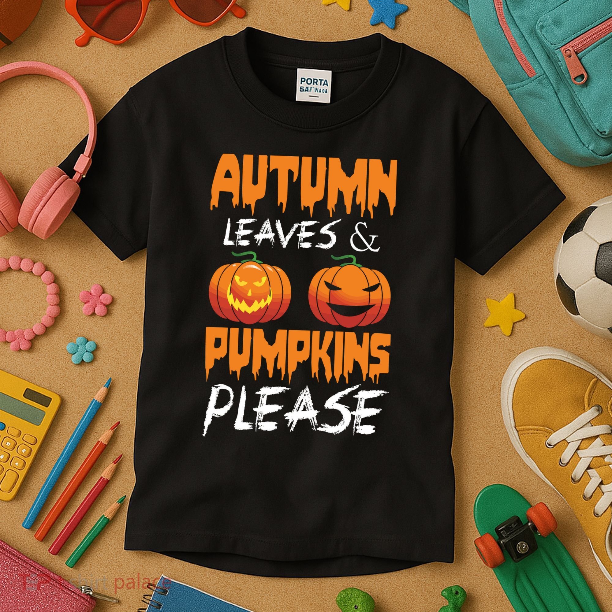 Autumn Leaves And Pumpkins Please Kids T-Shirt