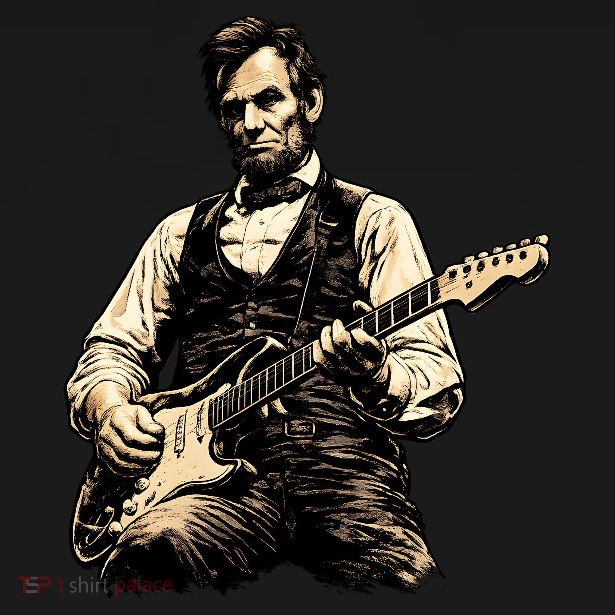 Abraham Lincoln Abe Playing Guitar Vintage T-Shirt