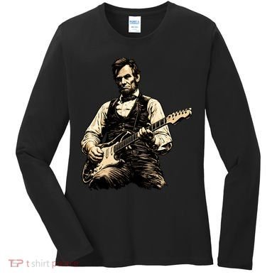 Abraham Lincoln Abe Playing Guitar Vintage Women's Long Sleeve Shirt