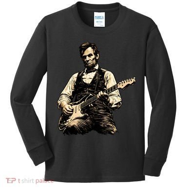 Abraham Lincoln Abe Playing Guitar Vintage Kids Long Sleeve Shirt