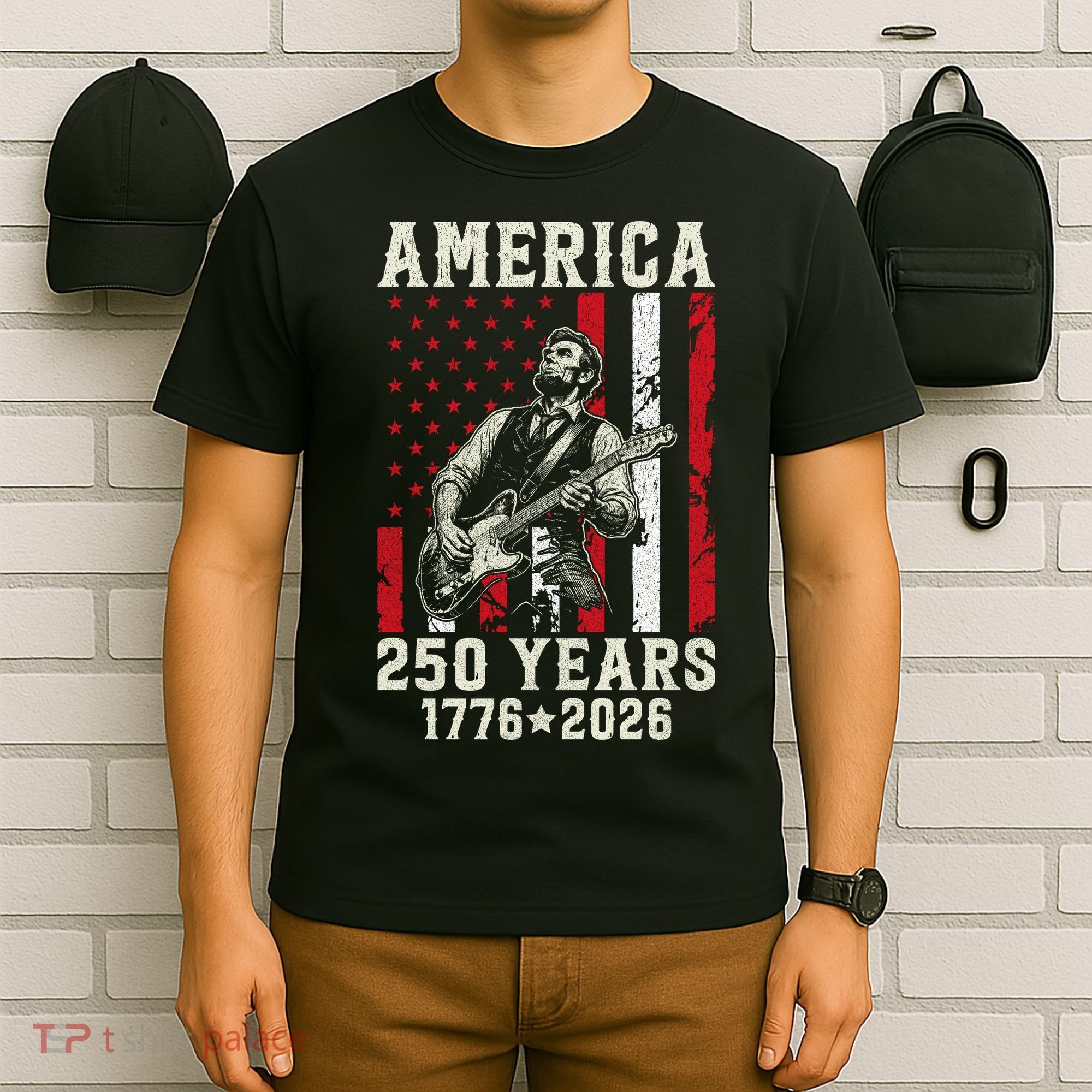 Abraham Lincoln Abe Playing Guitar 250 Years 1776-2026 T-Shirt