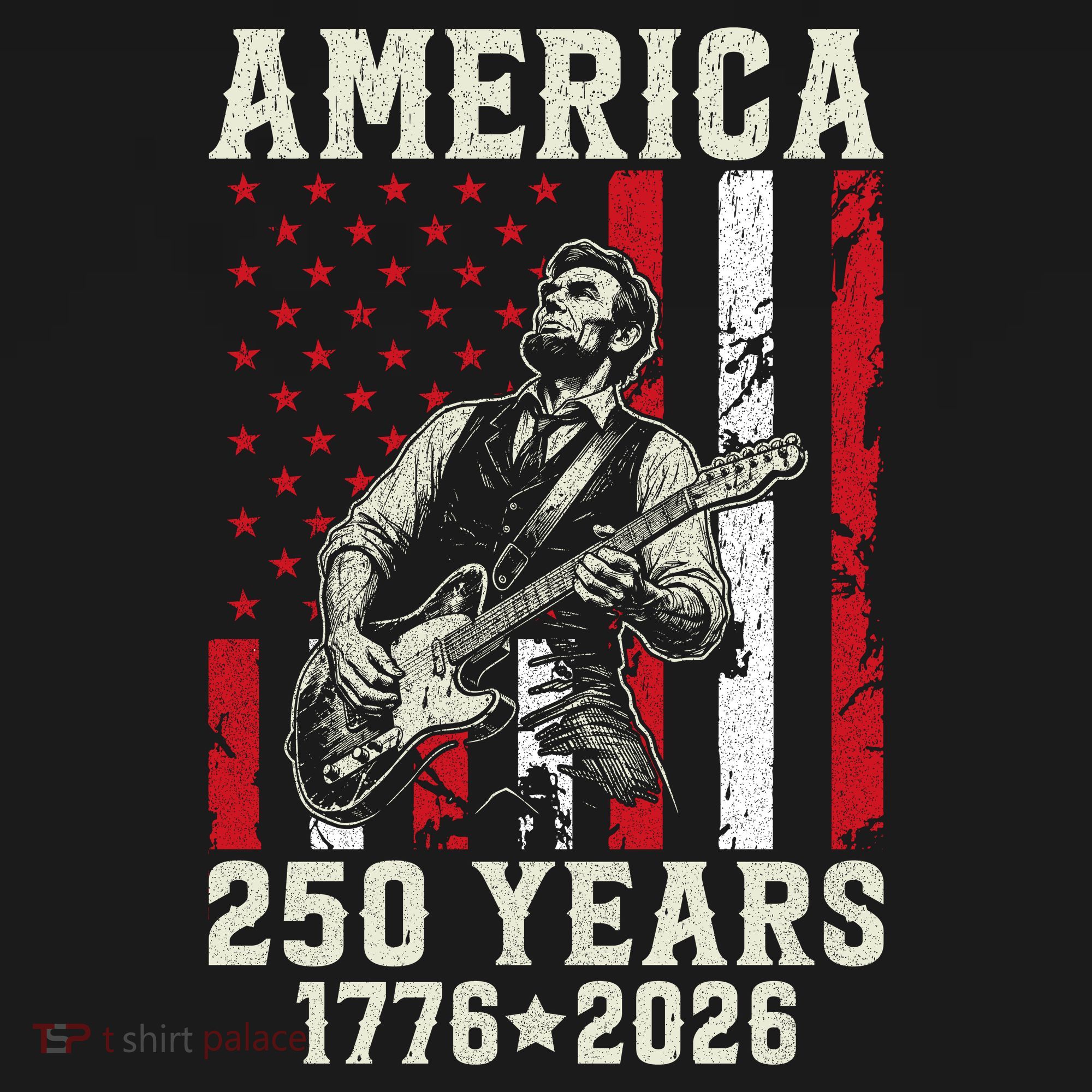 Abraham Lincoln Abe Playing Guitar 250 Years 1776-2026 T-Shirt