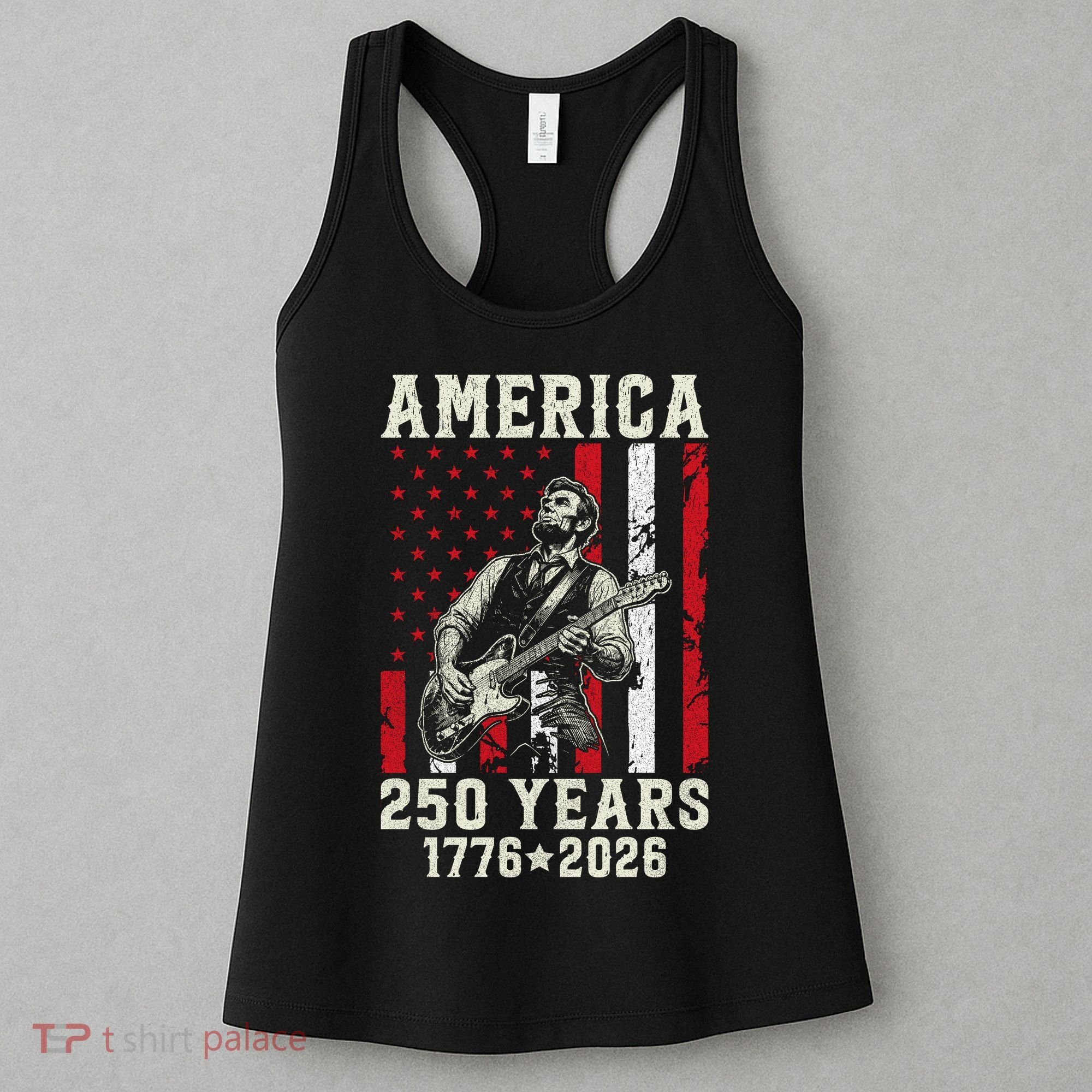 Abraham Lincoln Abe Playing Guitar 250 Years 1776-2026 Women's Tank Top