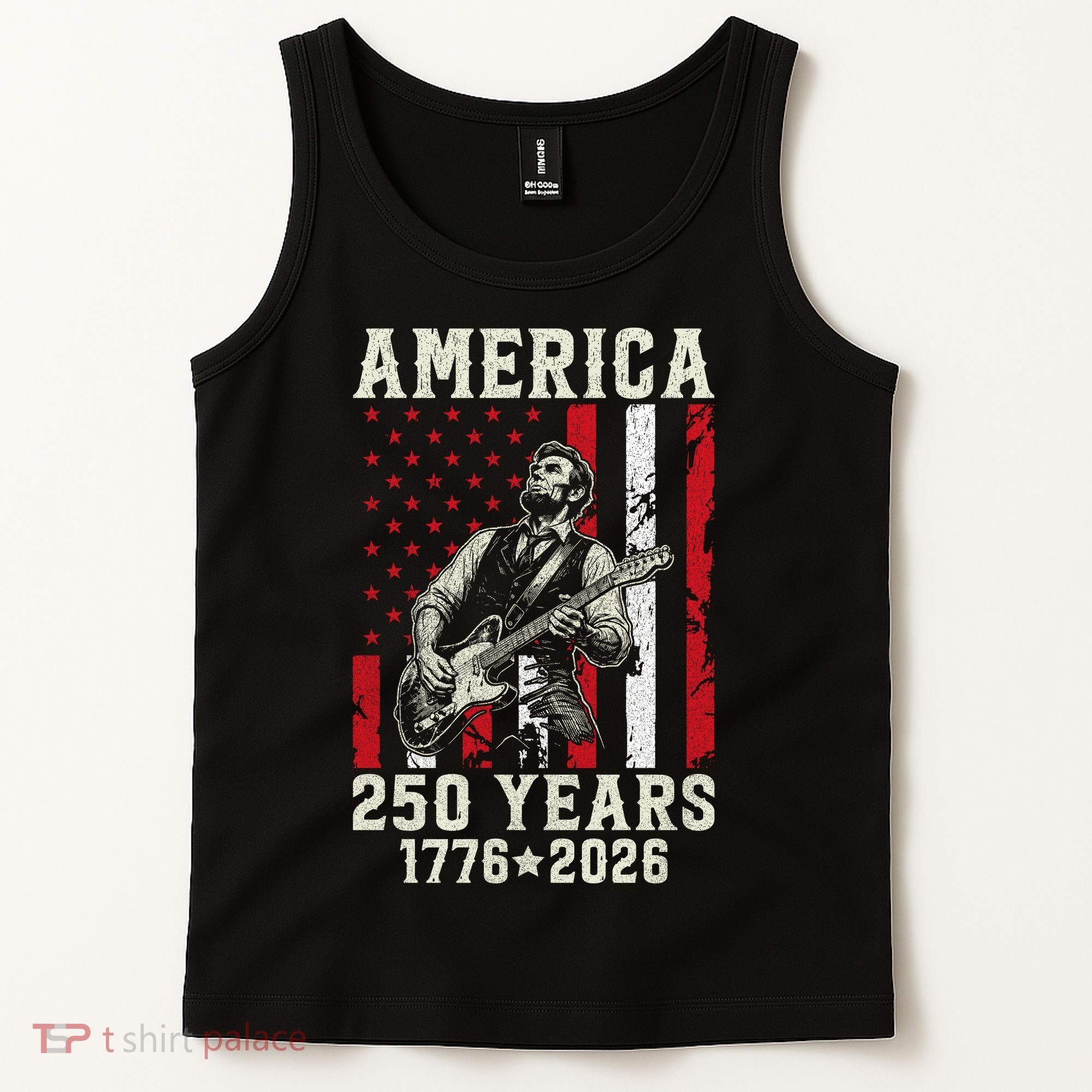 Abraham Lincoln Abe Playing Guitar 250 Years 1776-2026 Tank Top