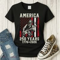Abraham Lincoln Abe Playing Guitar 250 Years 1776-2026 Women's T-Shirt thumb 3