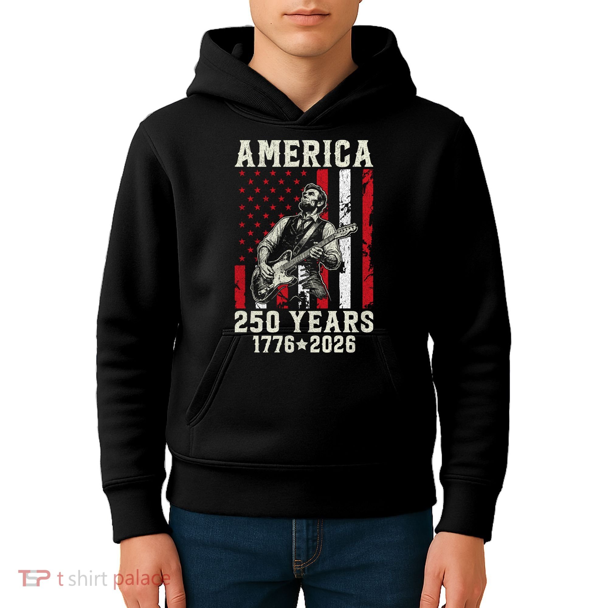 Abraham Lincoln Abe Playing Guitar 250 Years 1776-2026 Kids Hoodie