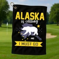 Alaska Is Calling And I Must Go Golf Towel thumb 1