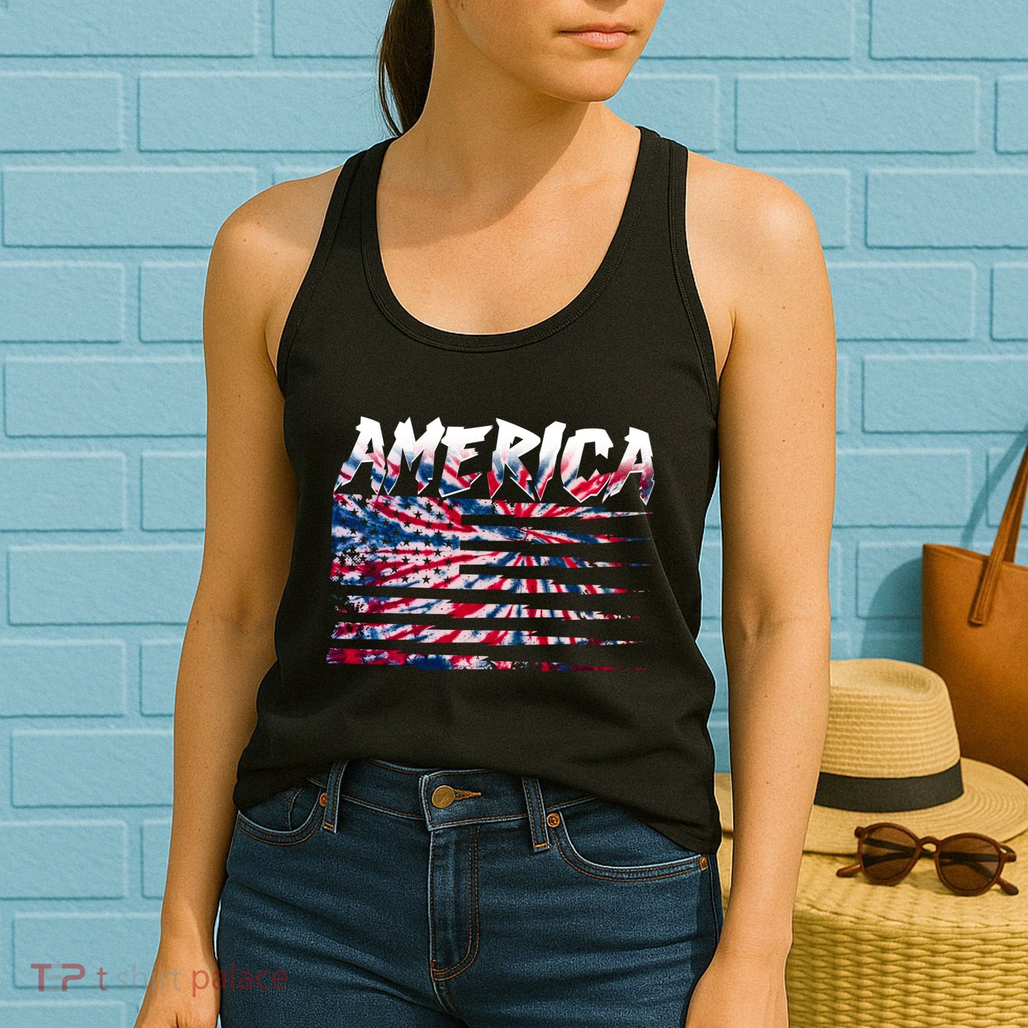 America Lightning Bolt USA Tie Dye Flag Women's Tank Top