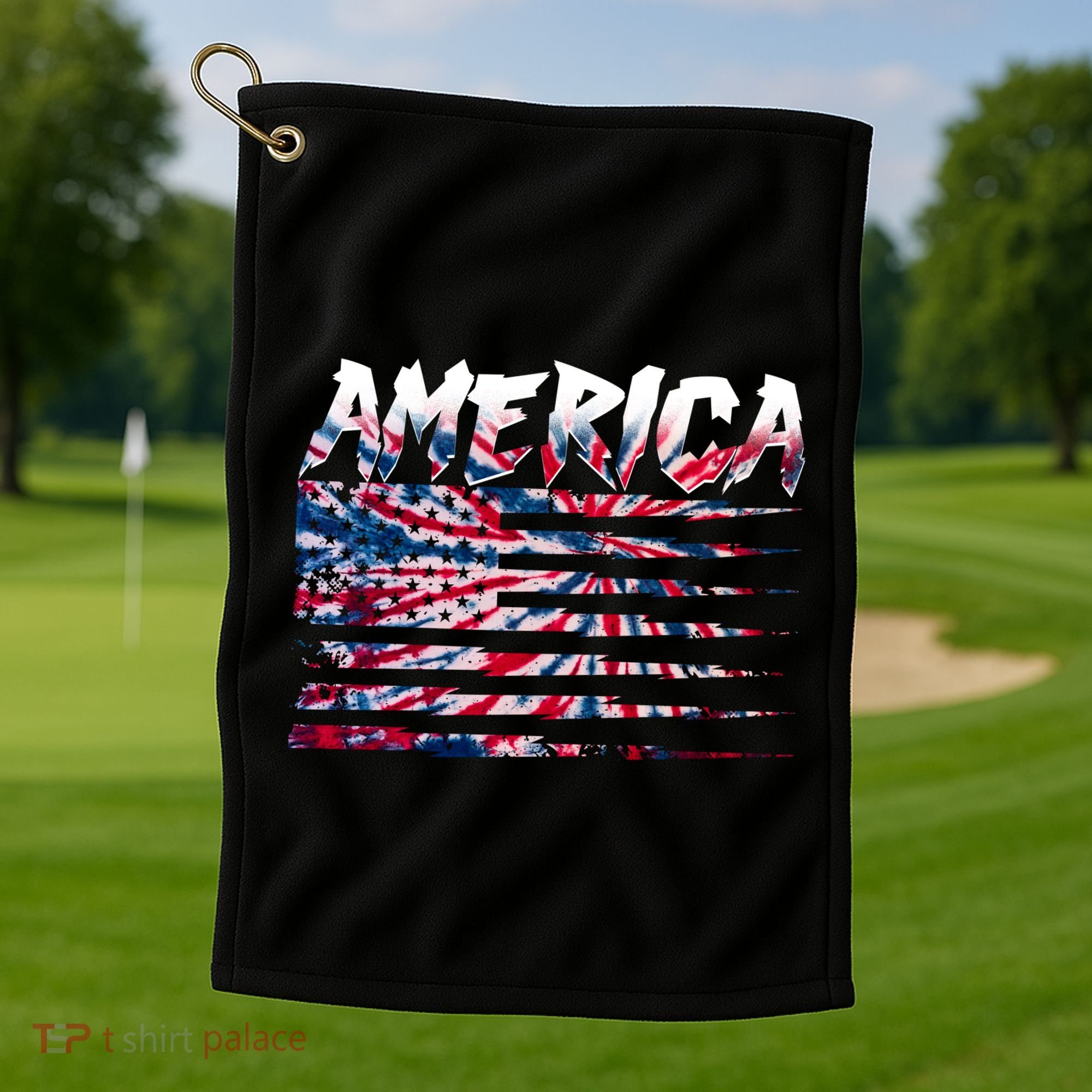 America Lightning Bolt USA Tie Dye Flag Golf Towel