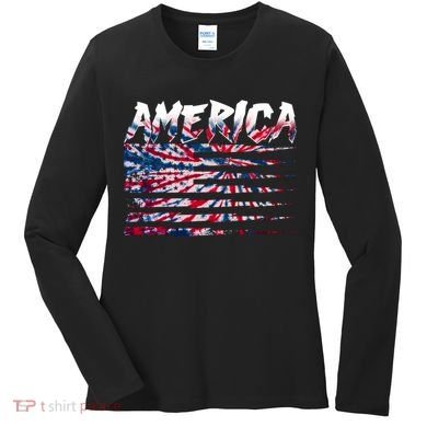 America Lightning Bolt USA Tie Dye Flag Women's Long Sleeve Shirt