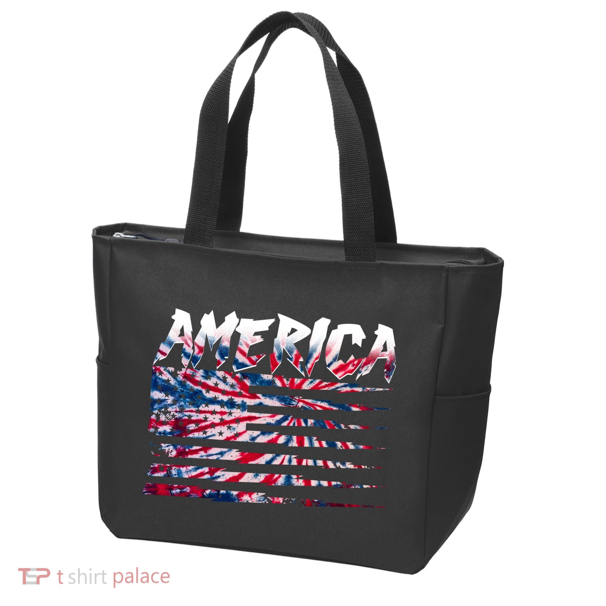 America Lightning Bolt USA Tie Dye Flag Tote Bag