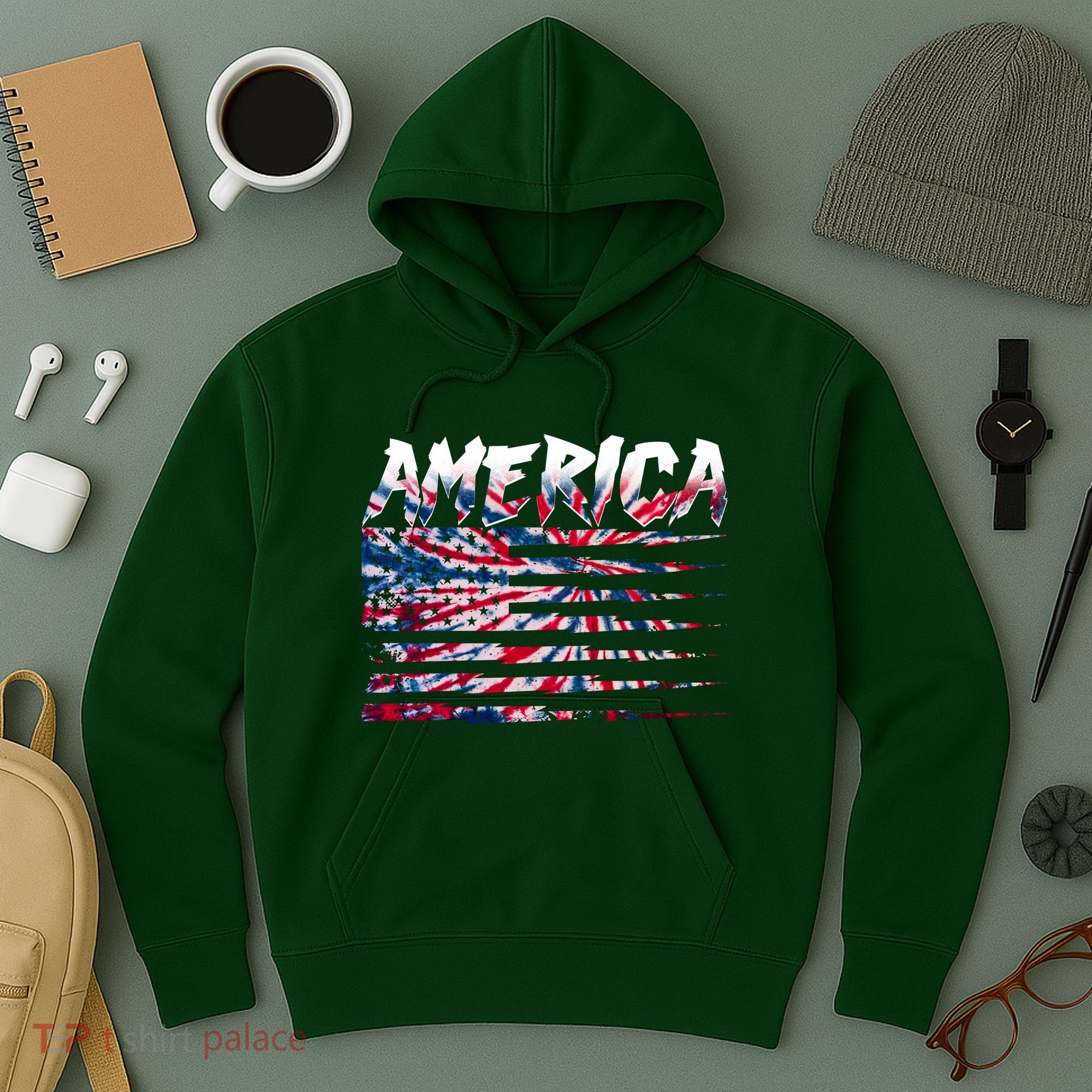 America Lightning Bolt USA Tie Dye Flag Hoodie
