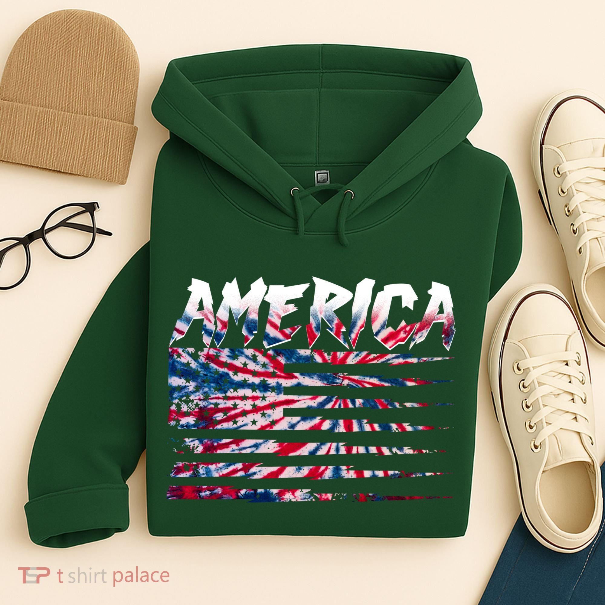 America Lightning Bolt USA Tie Dye Flag Hoodie