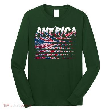 America Lightning Bolt USA Tie Dye Flag Long Sleeve Shirt